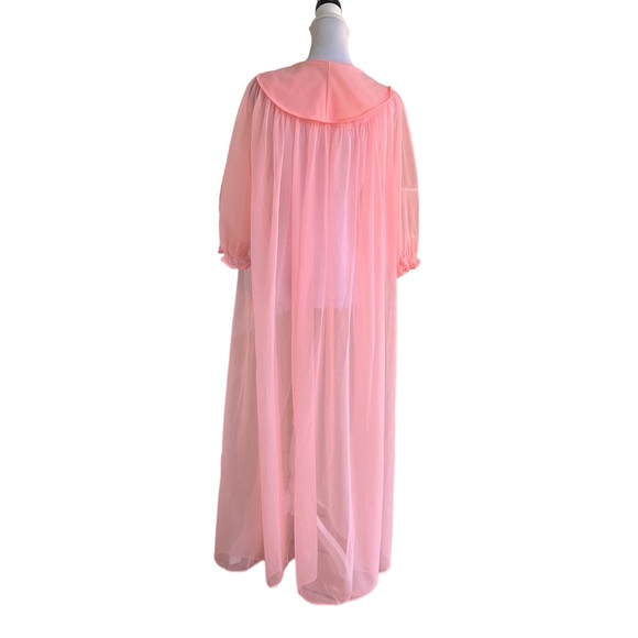 Vintage Pink 60’s Bathrobe Robe Pegnoir Floral accents full cut size Large - Picture 5 of 15